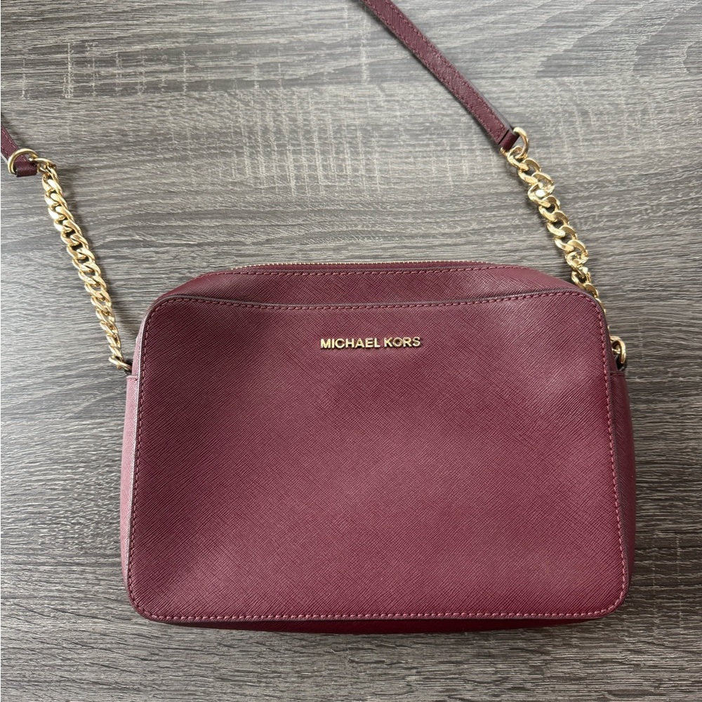 Michael Kors Wine Crossbody Bag with Gold Accents